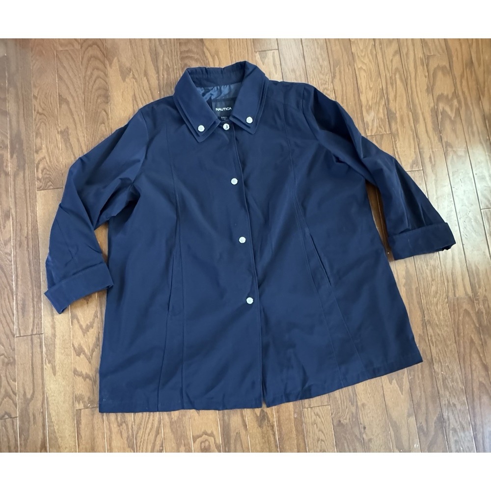 Nautica Navy Classic Raincoat‎ Utility Jacket Womens 3X Minimalist Chic Outdoor